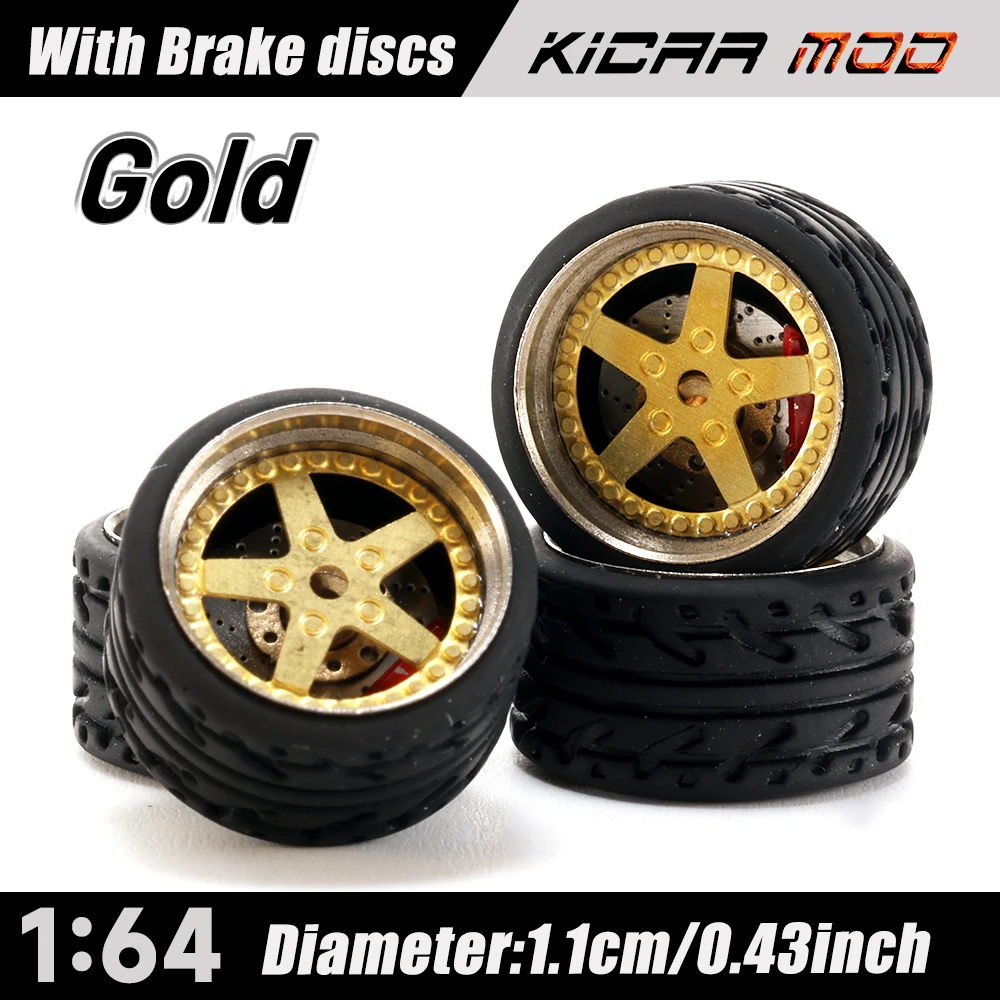 كارلومو 1/64 D-Class نموذج سيارة سبيكة عجلات مع المطاط الإطارات قرص فرامل الجمعية الحافات تجديد أجزاء لنموذج مركبة 4 قطعة مجموعة #3