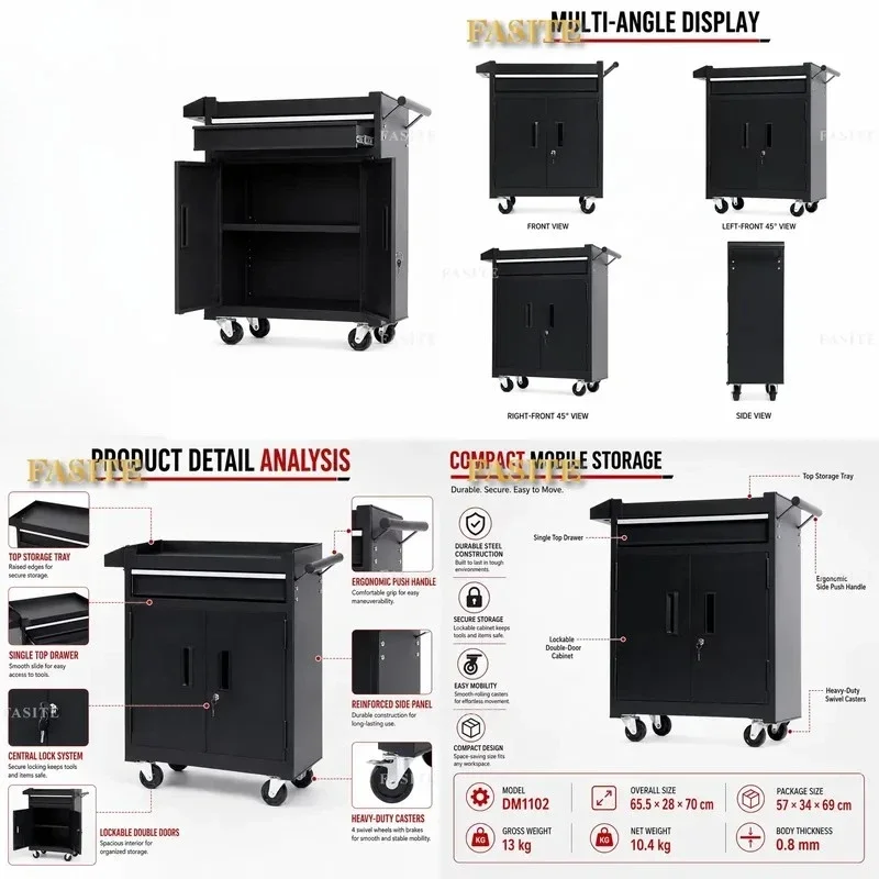 For Car Repair Garage Lockable Steel Rolling Tool Box Drawer Type Intelligent Storage Daily Tools Heavy Duty Durable