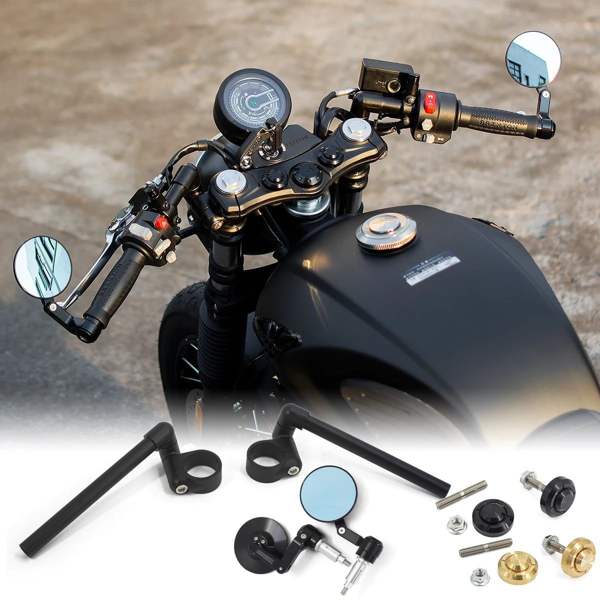 Adjustable CNC Aluminum Detached Split Clip-on Handlebar Mirror and Upper Yoke Customized For Brixton Cromwell 1200