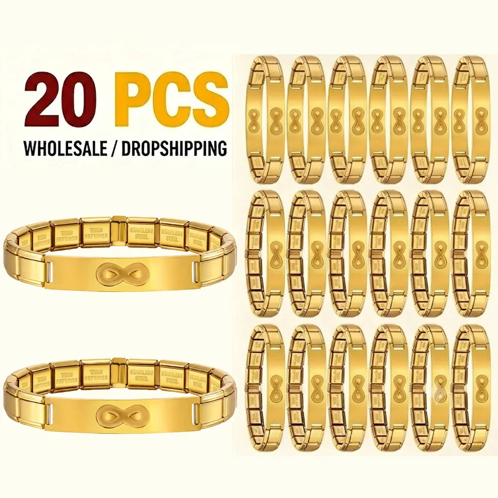 20Pcs/Lot Stainless Steel Italian Charm Bracelets Wholesale Infinity Modular Expandable Bangles Trendy Women Jewelry Gift Bulk