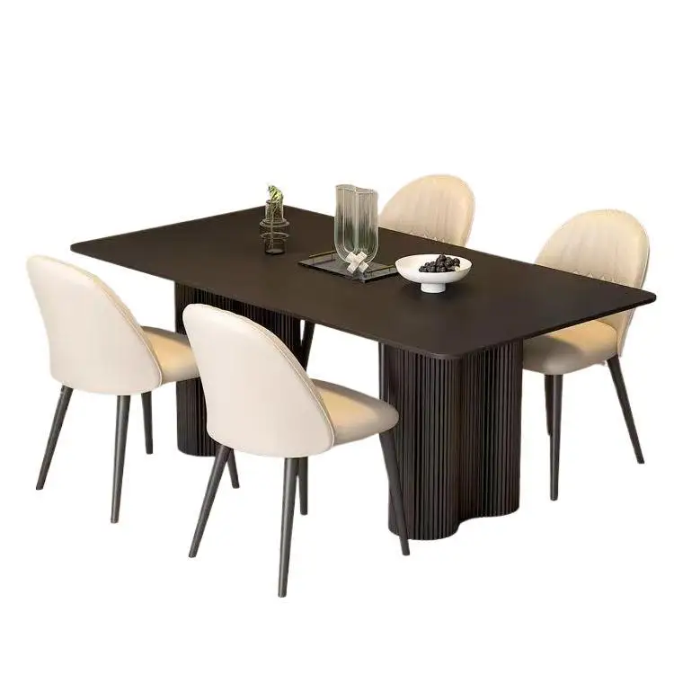

Pure black rock slab dining table, Italian style, high-end, modern simple household, eating table