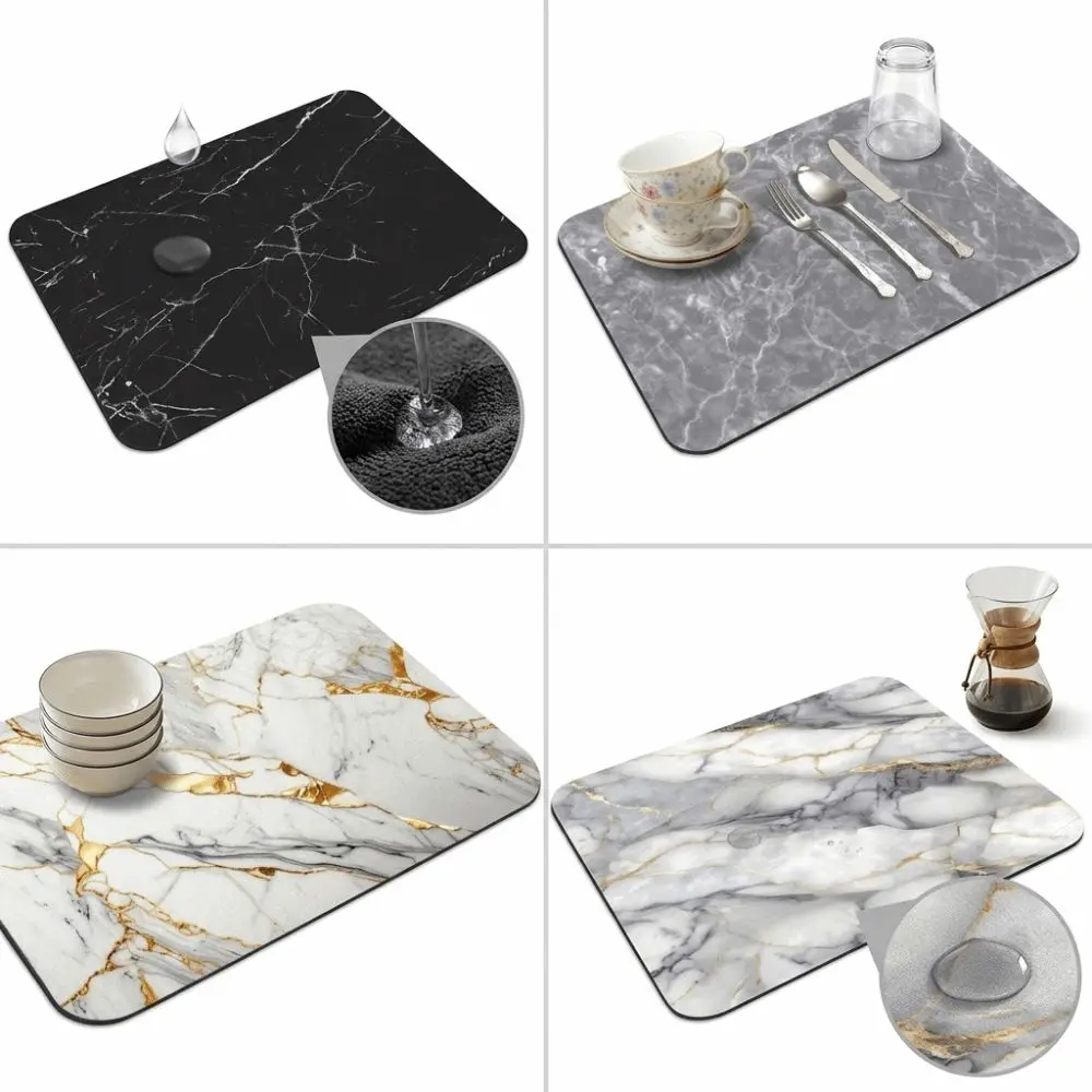 Non Slip Kitchen Drying Mat Easy Clean Quick Dry Absorbent Dish Mat Highly Absorbent Marble Look Marble Kitchen Drying Mat