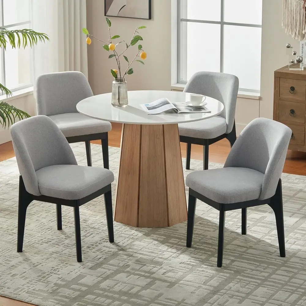 

Set of 4 Upholstered Dining Chairs with Rubberwood Legs and Padded Seats, Grey