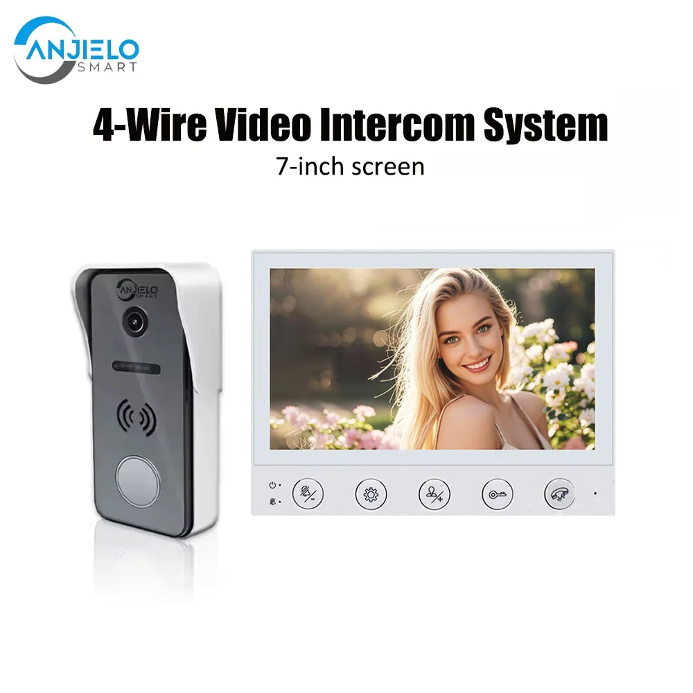 

Anjielo 7-inch 4-wire video doorbell system with swipe card unlock and AHD camera night vision and wide-angle lens