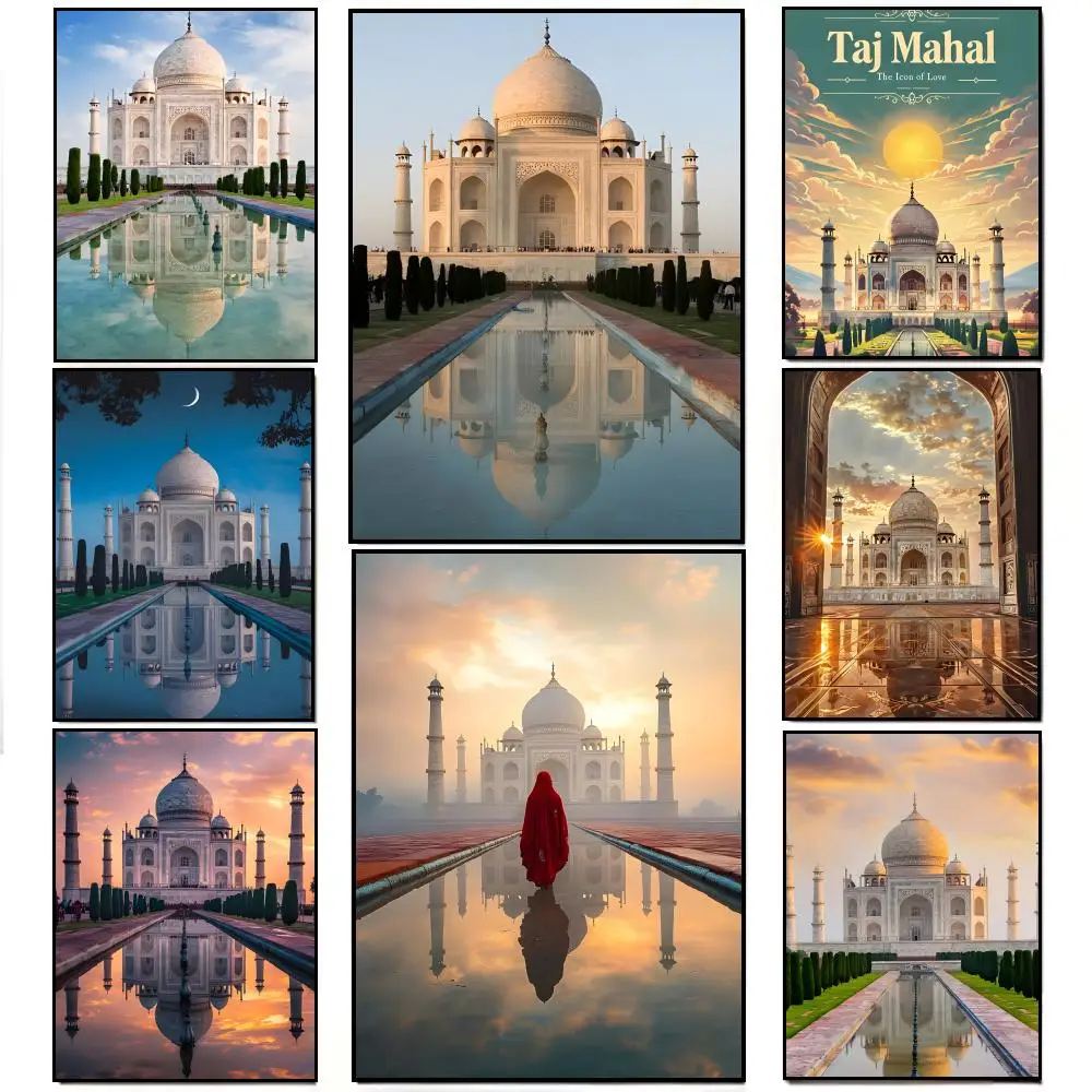Mughal Marble Symmetry T-Taj Mahal Poster HD  Waterproof Wall Sticker Bar Living Room Decor Gift
