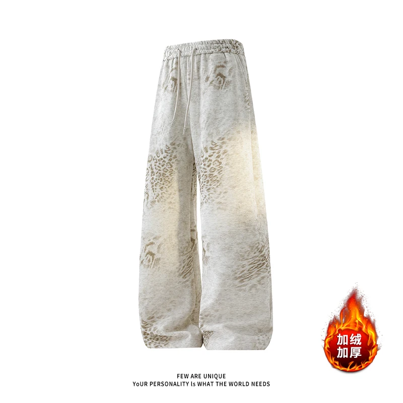 Leopard print pants Man fashion winter pants men Thick fleece casual pants watm Loose outdoor sports pants Men's straight leg