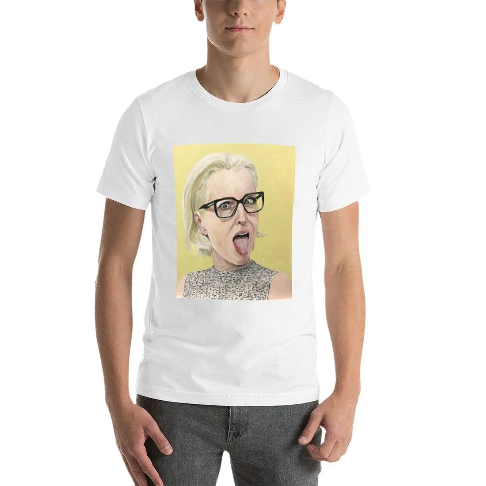 جيليان أندرسون اللسان خارج اللوحة الأصلية تي شيرت تي شيرت للرجل الجرافيك تيز تي شيرت للرجل القطن تي شيرت #3