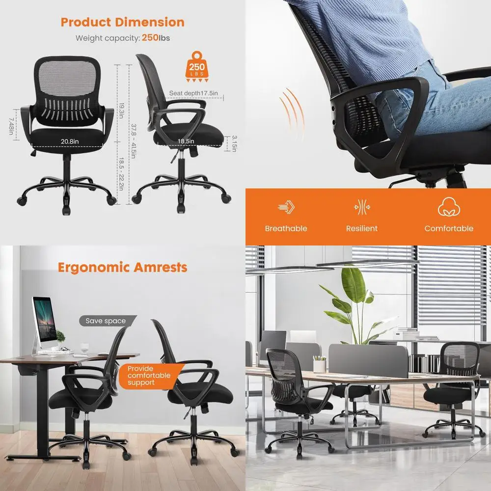 

Mesh Ergonomic Office Chair with Wheels, Lumbar Support, and Comfortable Armrests for Home and Work Spaces