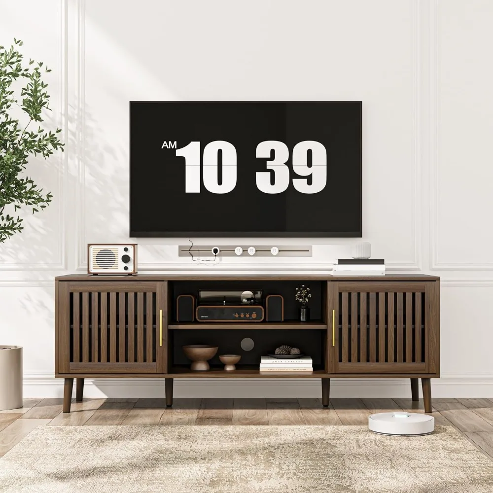 Walnut TV Stand with Grille Striped Design | 62.99