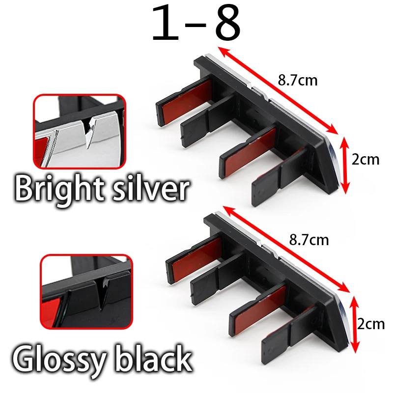 3D ABS Car Front Kidney Grille Mesh Emblem Badge Letters 1 2 3 4 5 6 7 8 Glossy Black Chrome Universal Auto Exterior Tuning Trim