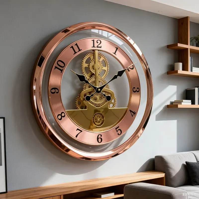 14 Inch Retro Gear Wall Clock Large Crystal Plastic Frame Battery Powered Decor for Living Room Home Office Silent Quartz