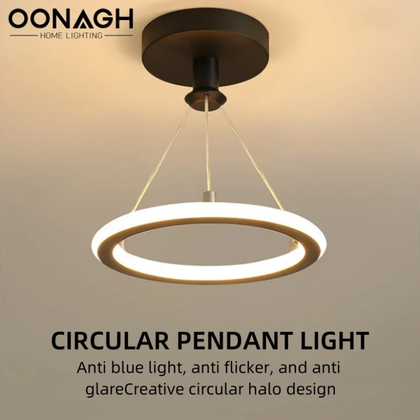 

Nordic Simple Pendant Lamp Modern Circular LED Chandelier Living Room Bedroom Aisle Corridor Staircase Decor Small Hanging Light