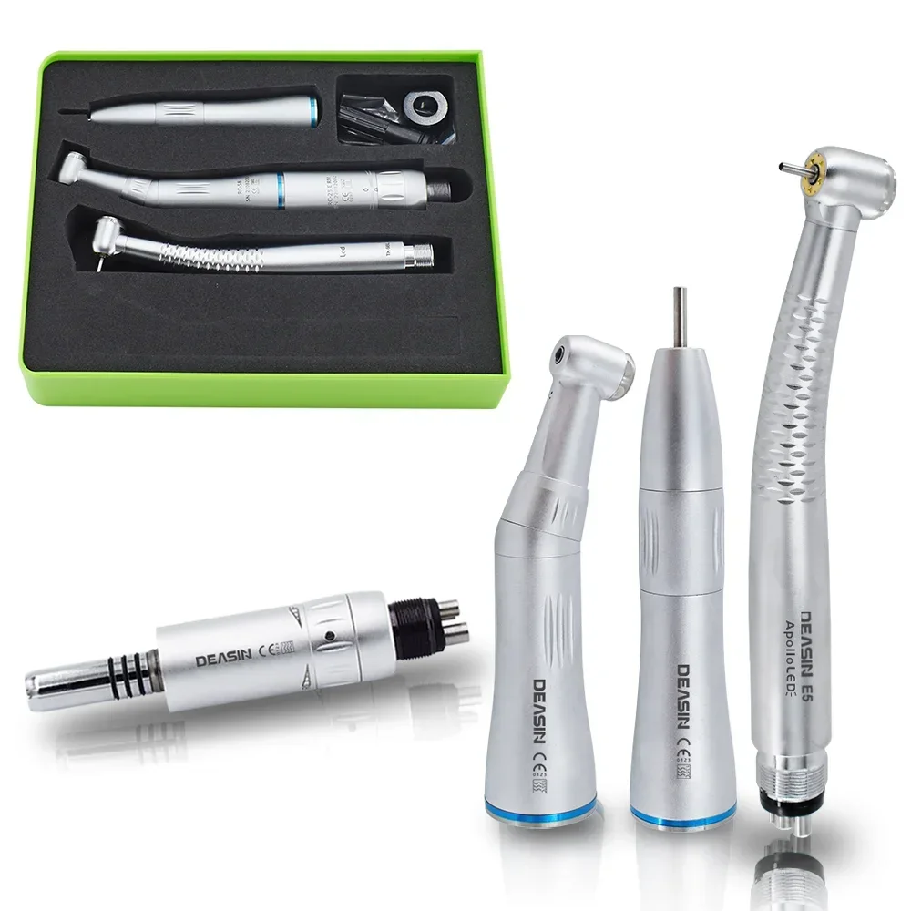 Den tal LED Turbine Handpiece with E-Generator Include Inner Spray Low Speed Handpiece kit Contra Angle Air motor