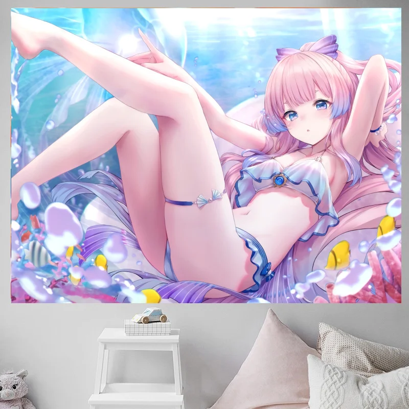 VIKAMA Cute Aesthetic Anime Girl Wall Tapestry Kawaii Manga Wall Hanging Bedroom Dorm Home Decoration