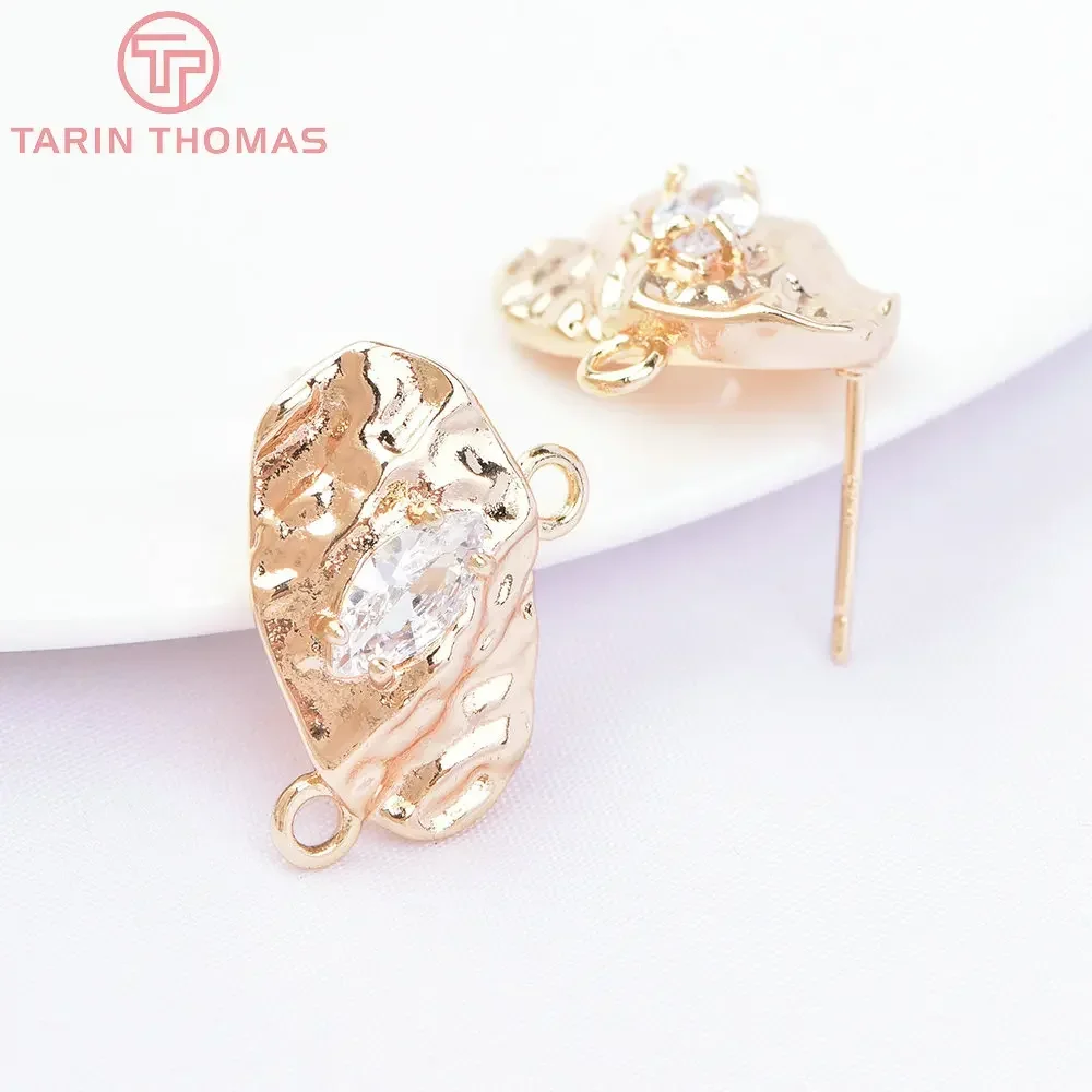 (6682) 4PCS 11.5x19MM 24K Gold Color Brass Oval Shaped Stud Earrings High Quality Diy Jewelry Findings Accessories Wholesale
