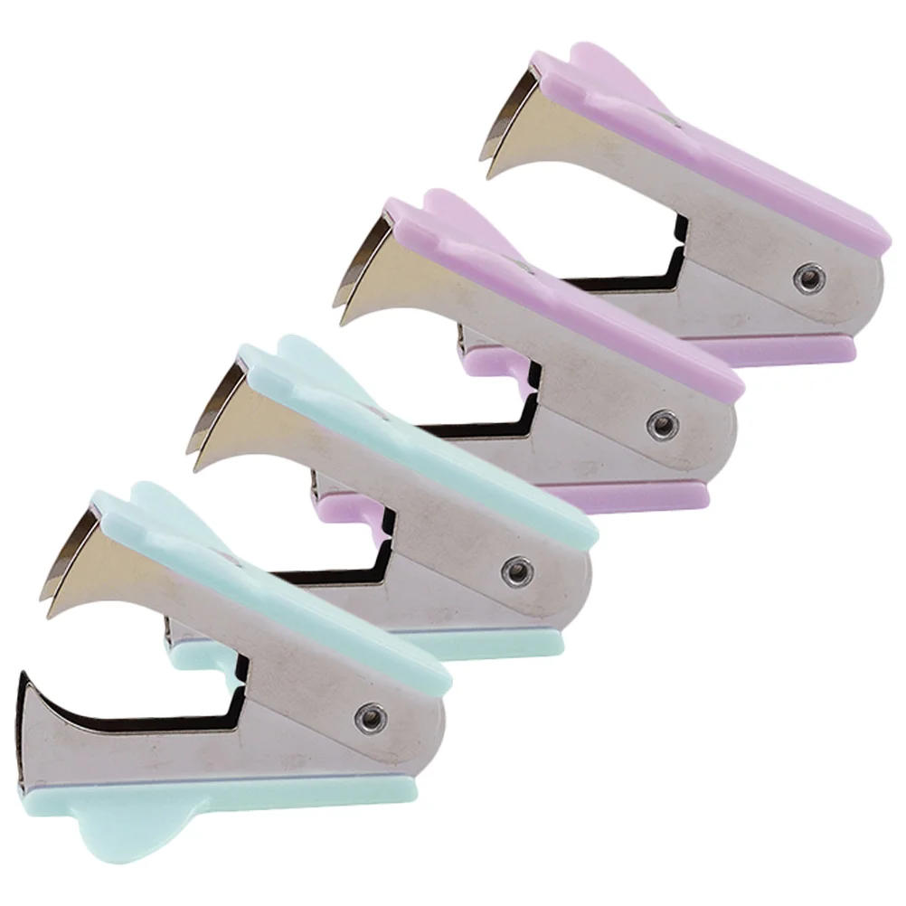 4 Pcs Macaron Color Staple Remover Heavy Duty Puller Office Supply Ergonomic Design Portable Easy Use PP Aluminum