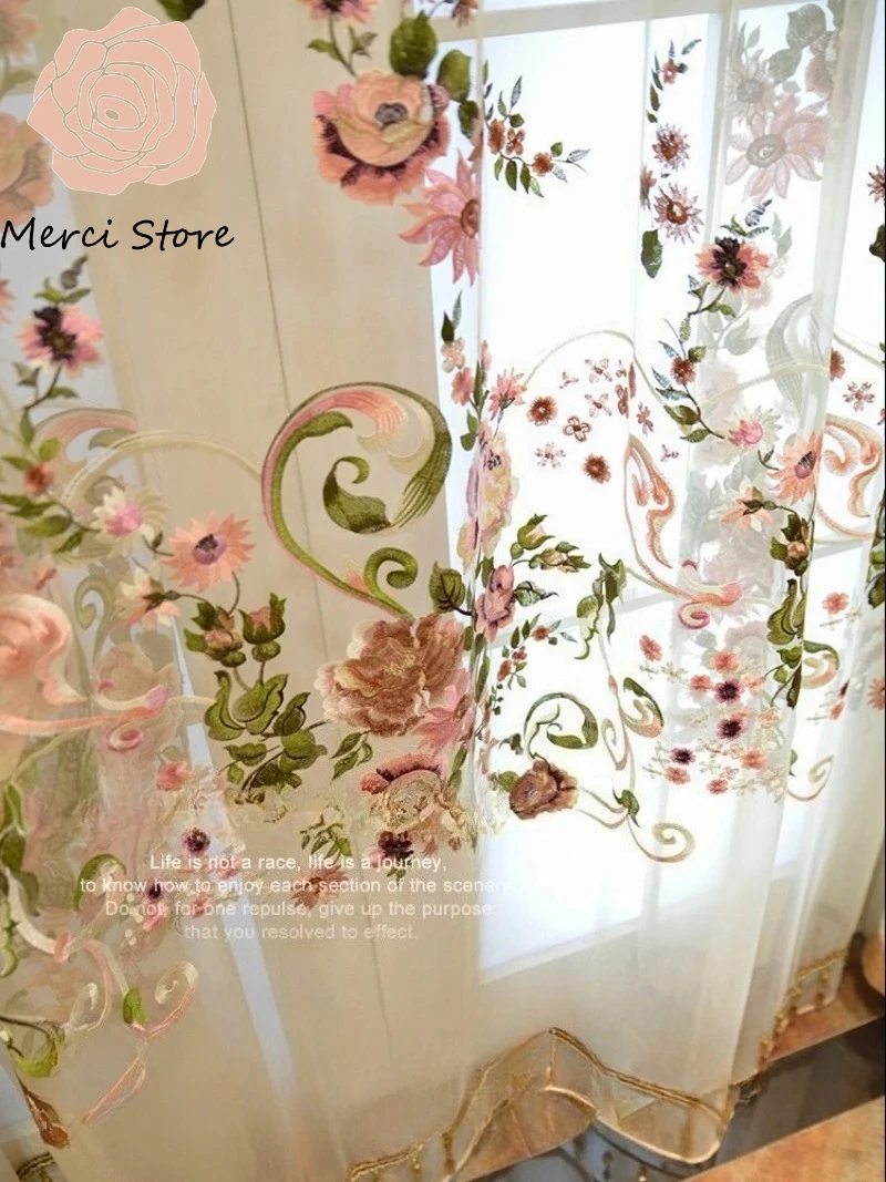 

Merci Store American Style European French Embroidery Tulle Curtains for Living Room Bedroom High Light Window Drape Custom Made