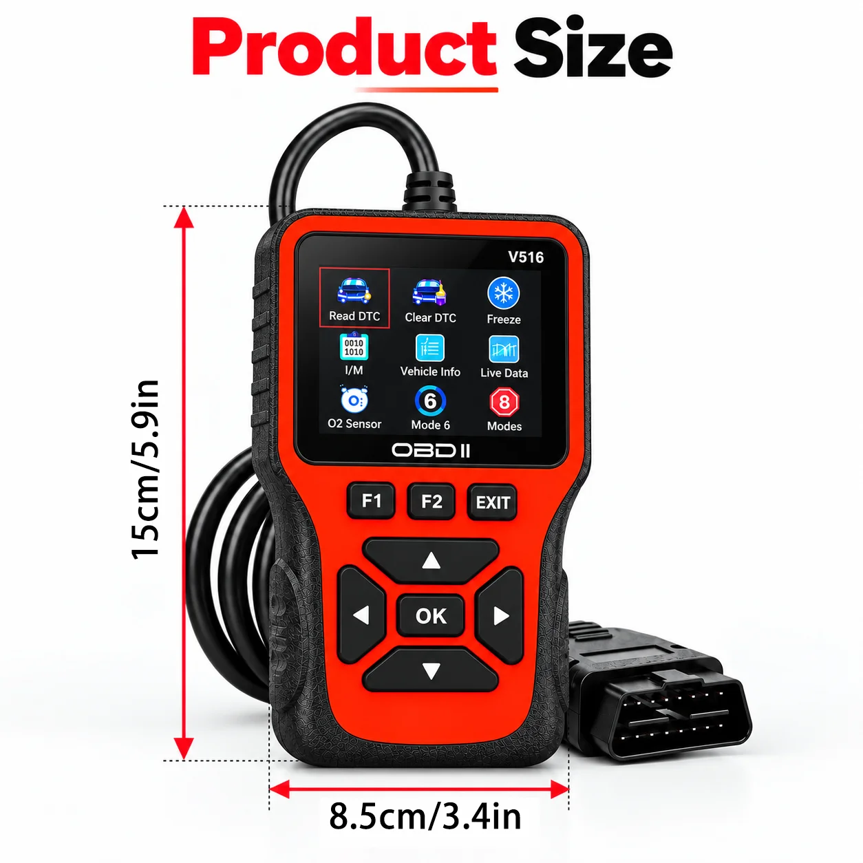 V516 OBD2 Code Reader Car Diagnostic Scanner Engine Fault Detector Read Clear Codes Live Data O2 Sensor Test I/M Readiness