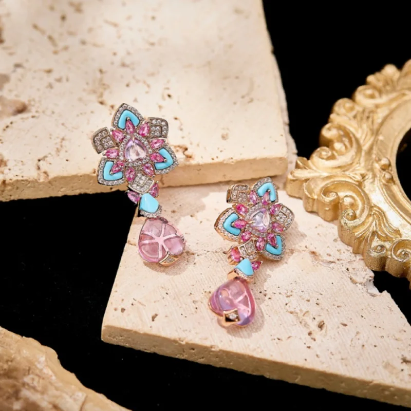 Retro Baroque Style Earrings Necklace Women Lady Inlay Czech Zircon Turquoise Pearl Multi-strand Party Jewelry Sets