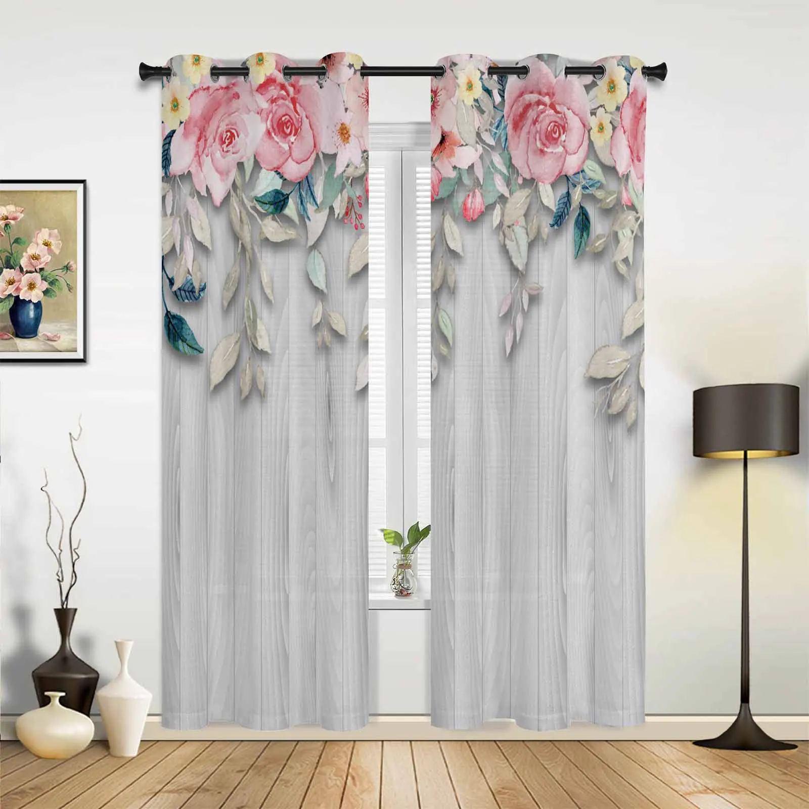 Flower Watercolor Hand Painted Window Curtains for Living Room Bedroom Curtain Modern Kitchen Blinds Drapes Curtains