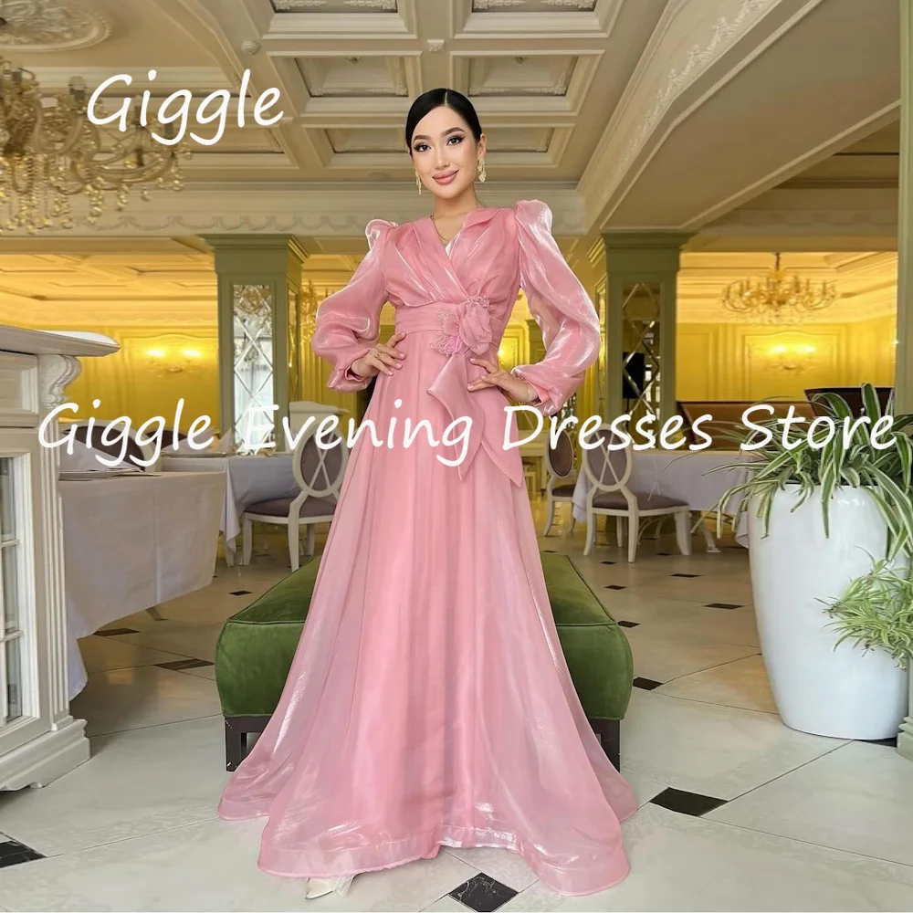 

Giggle Organza A-line V-neck Ruffle Formal Elegant Prom Gown Floor-length luxury Evening Pretty Party Dresses for Women 2023