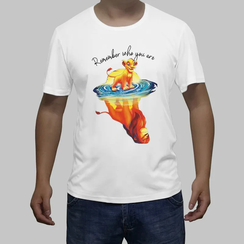 Remember Who You Are. Fashion Simba Water Reflection Mufasa T-Shirt 100% Cotton O-Neck Summer Short Sleeve Casual Mens T-shirt