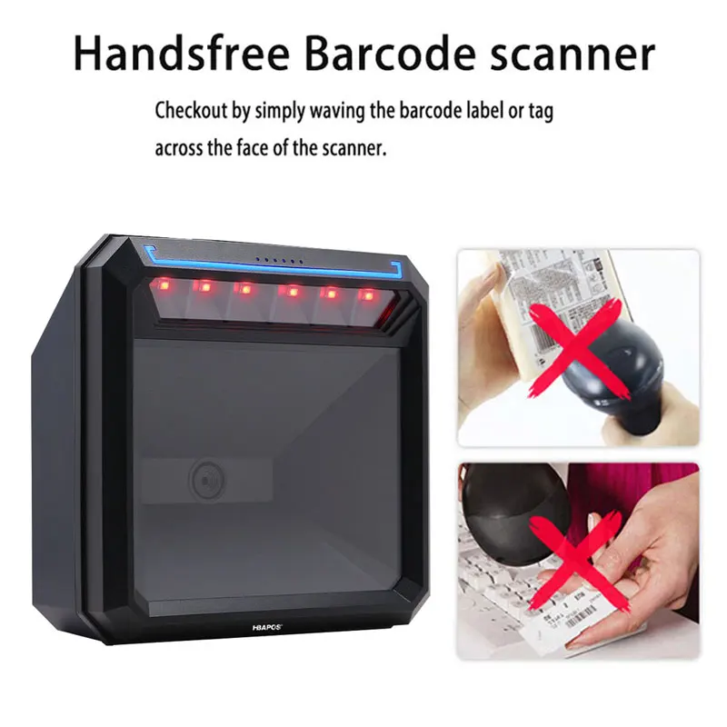 HBAPOS Barcode Scanner Hands-free Big Scan Window Automatic High Speed USB Interface Plug and Play 1D 2D QR Bar Code Reader