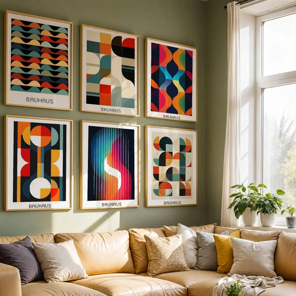 Fashion Geometry B-Bauhaus Poster HD Self Adhesive Waterproof Wall Art Ideal for Home Office Dorm Bedroom Great Gift