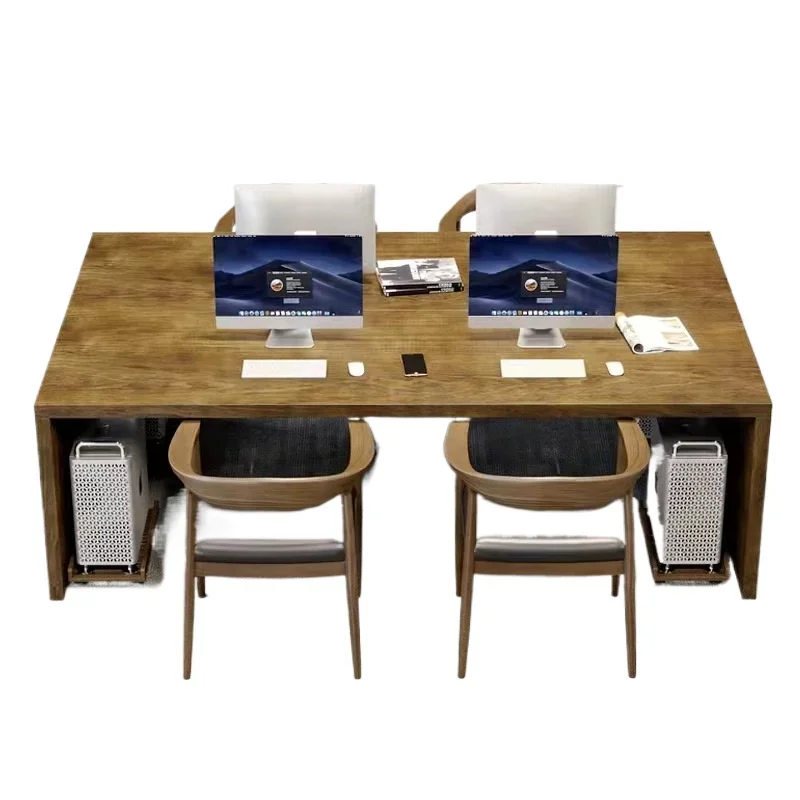 Solid wood company employees 4 long desks, 4-person workbenches, creative board computer desks