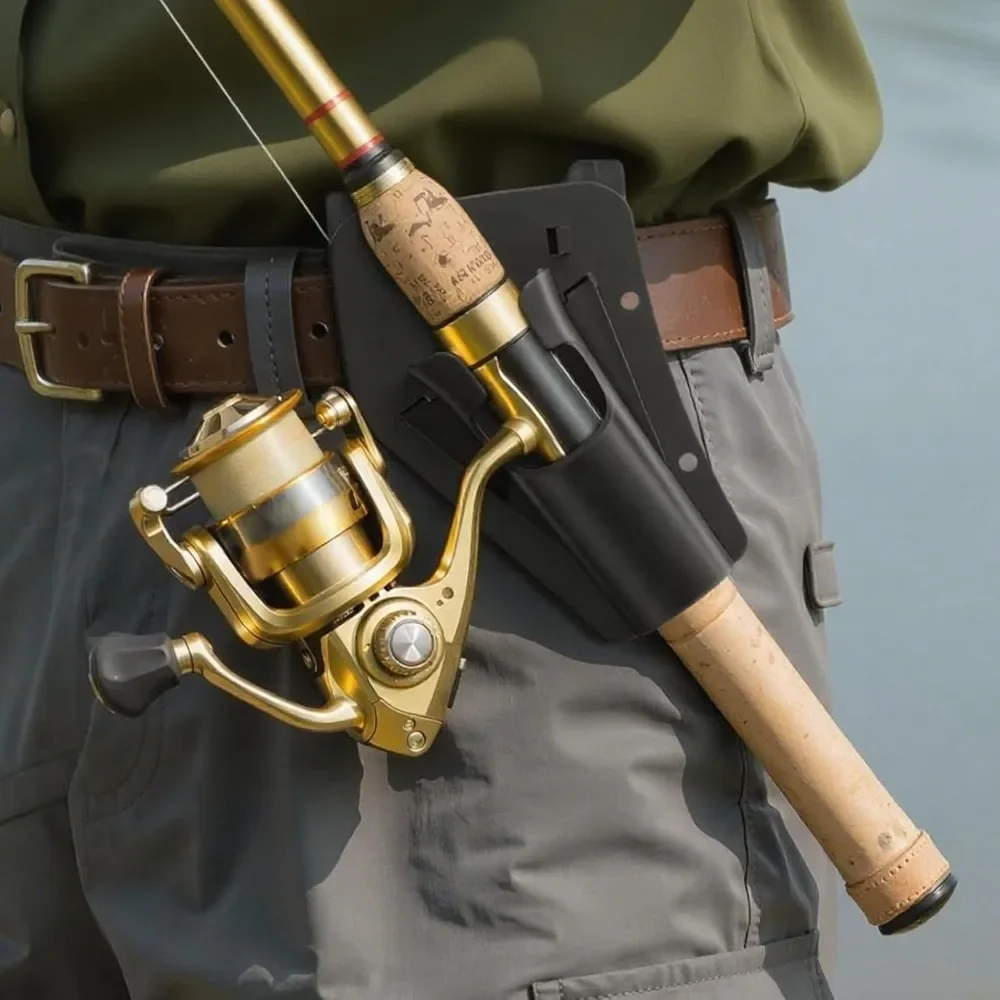 Slide-in Fishing Rod Holder Waist Belt PP Material Adjustable Hands-Free Fishing Rod Hip Holsters Use on The Left or Right Side