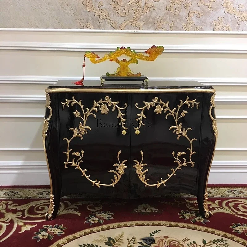 

yj21 French shoe cabinet, European solid wood, palace luxury neoclassical carved living room burgundy shoe cabinet storage