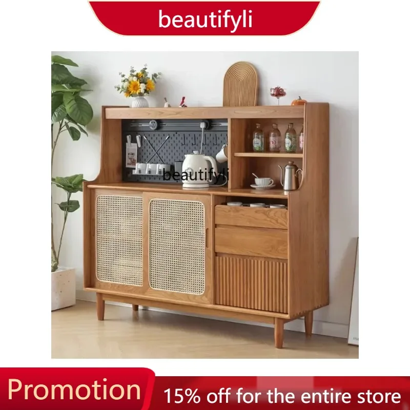 S Nordic Dining Side Rattan Woven Tea Cabinet Wire-Wrap Board Double Door Small Apartment Multi-Functional Hallway Locker 01A