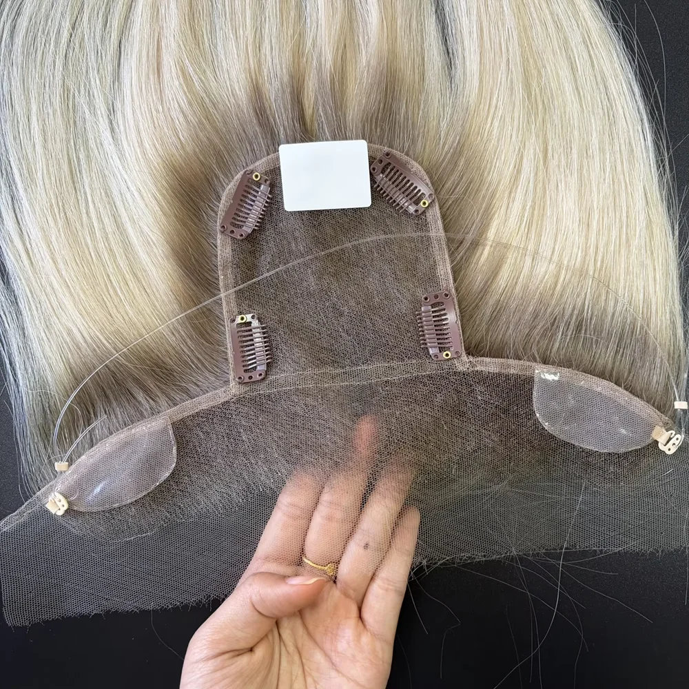T Shape Hairline Topper HD Transparent Lace Human Hair Topper Europen Raw Hair Hand Tied Hybrid Hairline for Women Hair Loss