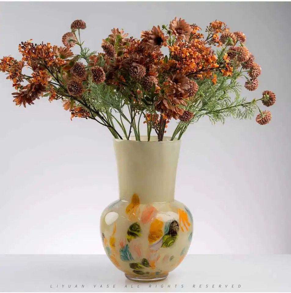 

Design advanced bean paste gray-green copper net gradual change glass vase living room decoration ornament