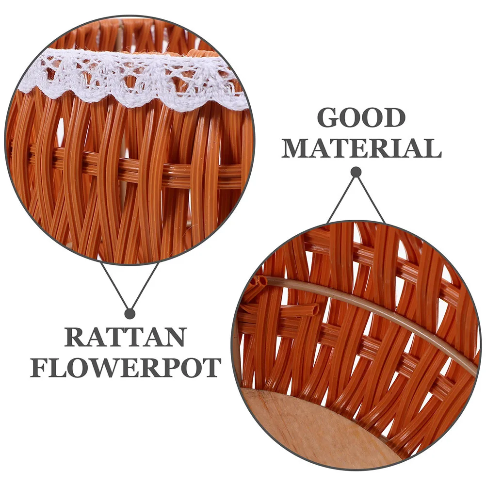 

Rattan Woven Flower Basket Grey Imitation Rattan Round Planter Indoor Outdoor Plant Decor Storage Seagrass Basket