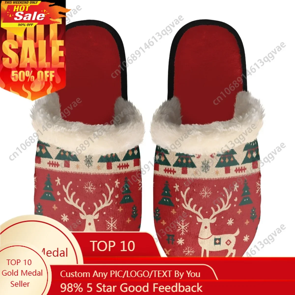 

Vintage Christmas Elk Slippers Mens Womens Home Cotton Plush Bedroom Casual Keep Warm Customized Thermal Lightweight Slipper