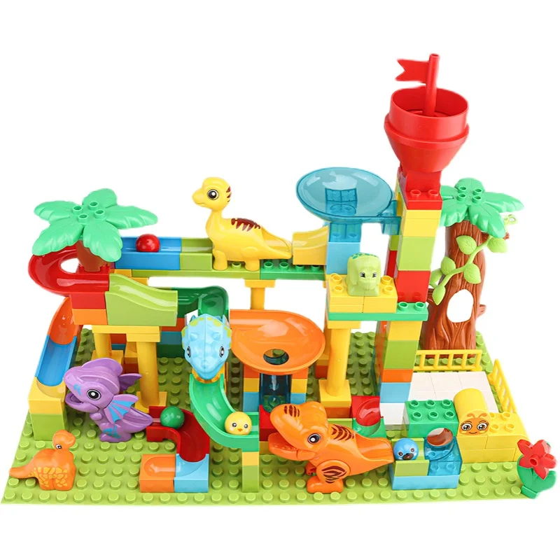 Marble Race Run Big Building Blocks Crazy Rolling Ball Compatível Slide Dinosaur Tunnel Animal Bricks Parts Acessório Kids Toys