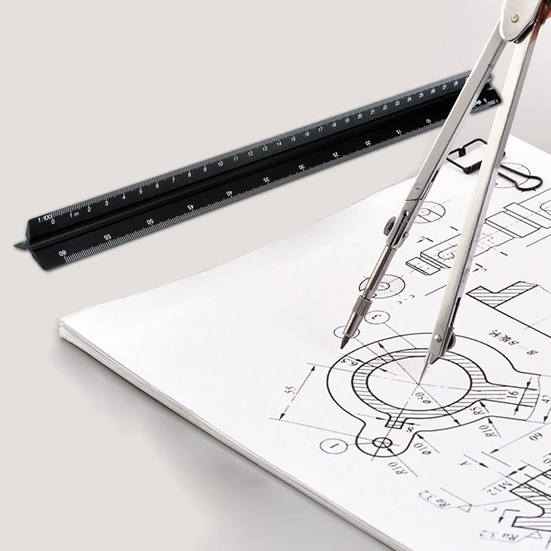 Hot-A39R-Architectural Ruler 30 Cm Aluminum Triangular Ruler Various Scales 1:20, 1:25, 1:50, 1:75, 1:100, 1:125 For Architects