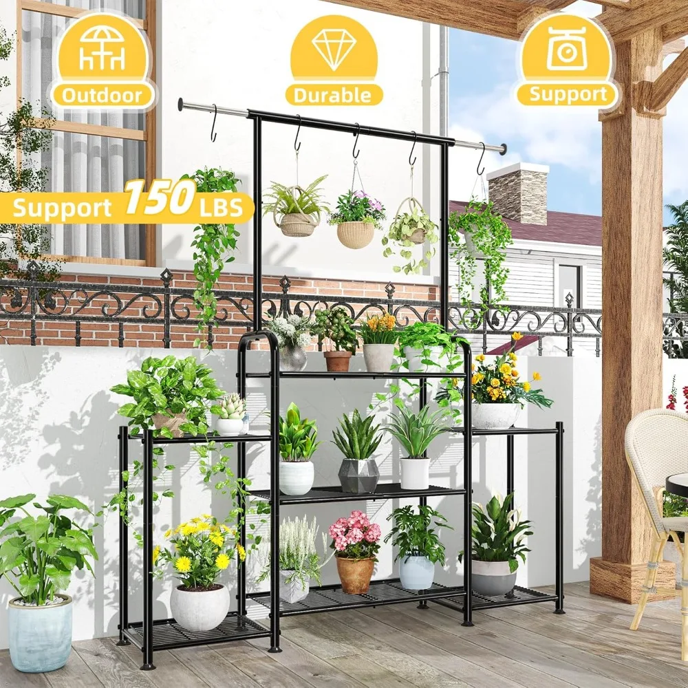 Plant Stand Indoor Outdoor,Metal 3Tier Tall Hanging Plant Shelf for Multiple Flower Planter Large Heavy Duty Ladder Plant Holder