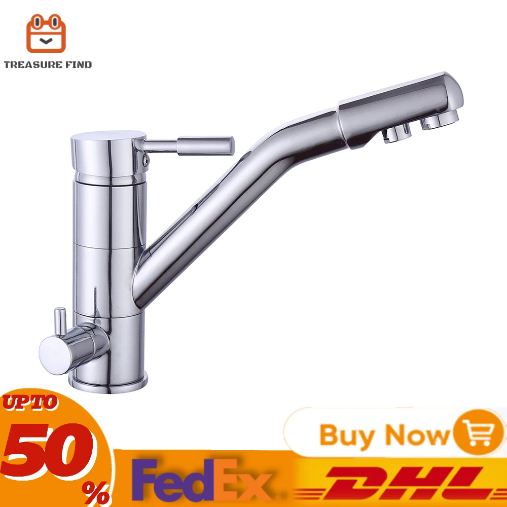 3 Way Swivel Faucet Osmosis System Kitchen Single-lever Sink Faucet 3 In 1 Mixer Tap One Hole For Cold Warm And Purified Water