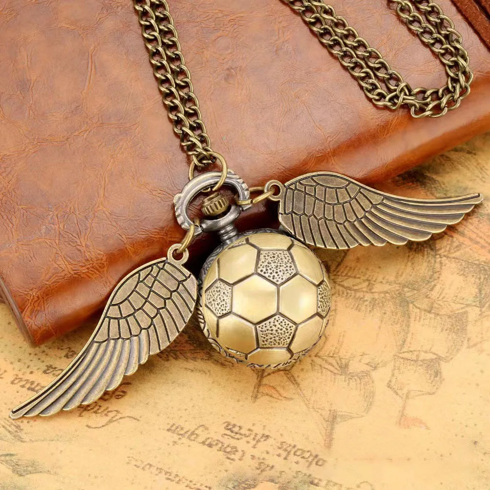 10pcs/lot Pocket Watch Steampunk Bronze Ball Shape Full Hunter Bronze Copper Wing Modern Web Pattern Womens Kids Necklace Chain