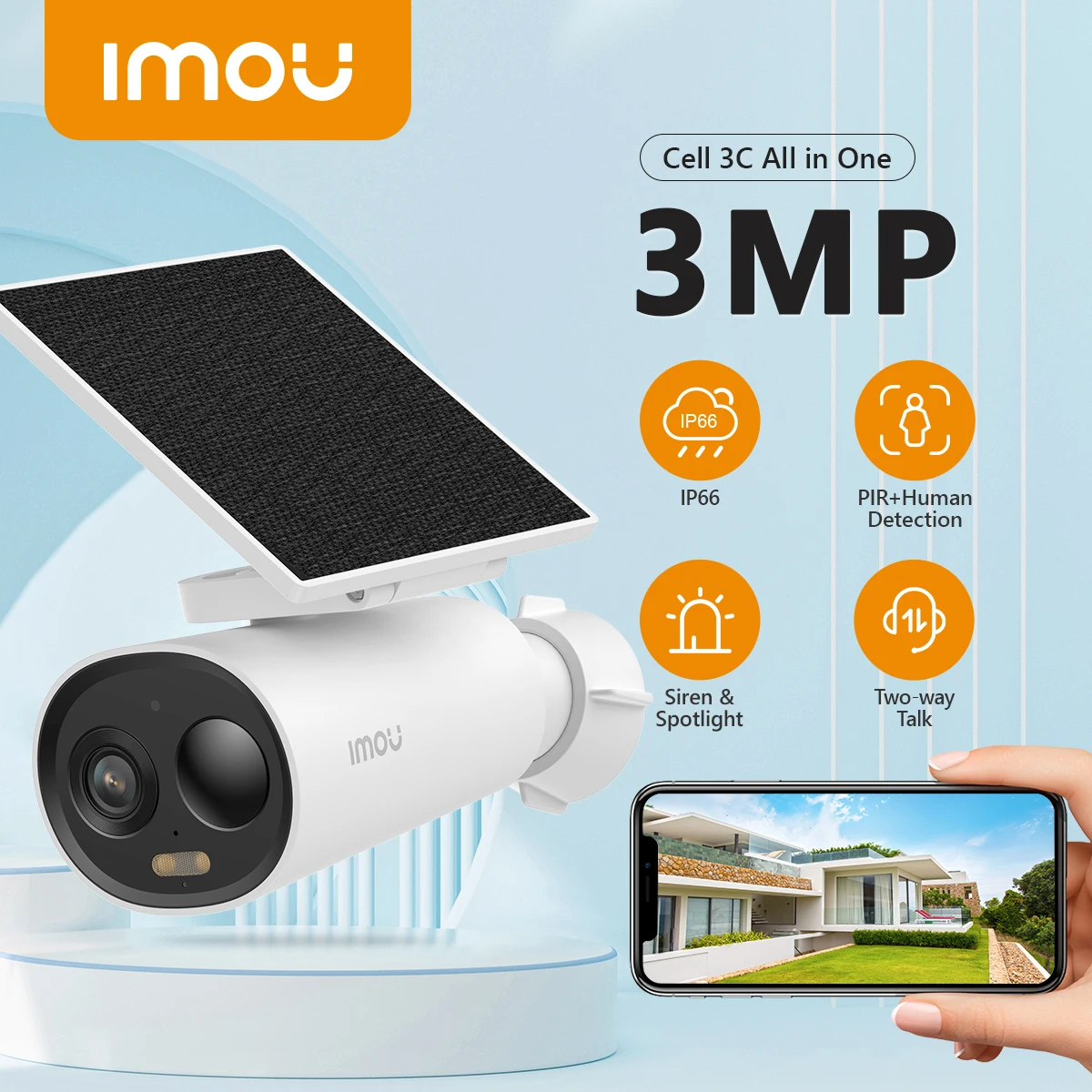 IMOU Cell 3C todo en uno nueva cámara WiFi Panel Solar incorporado 5000mAh batería grande a todo color inalámbrica IP66 cámara de seguridad para el