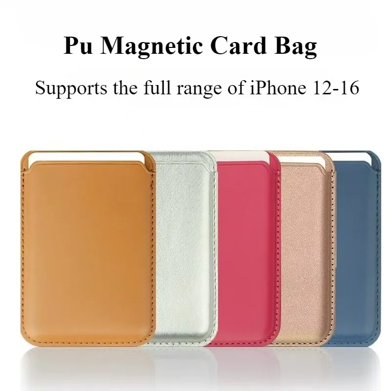 Phone Leather Magsafe Back Cover Case with Magnetic Card Holder Sleeve and Pocket for IPhone 16 15 14 13 12 Protective Design view 4