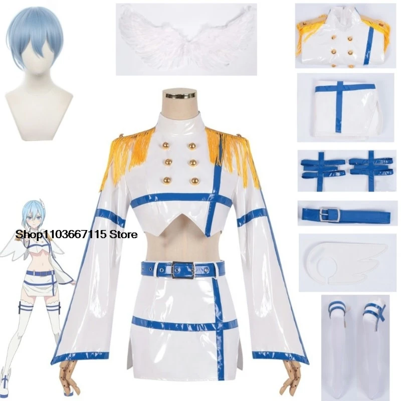 Anime 2.5 Dimensional Seduction Noa Nonoa Nokiel Cosplay Costume Wig Wings Blue Short Hair Uniform Headwear Stockings Skirt Set