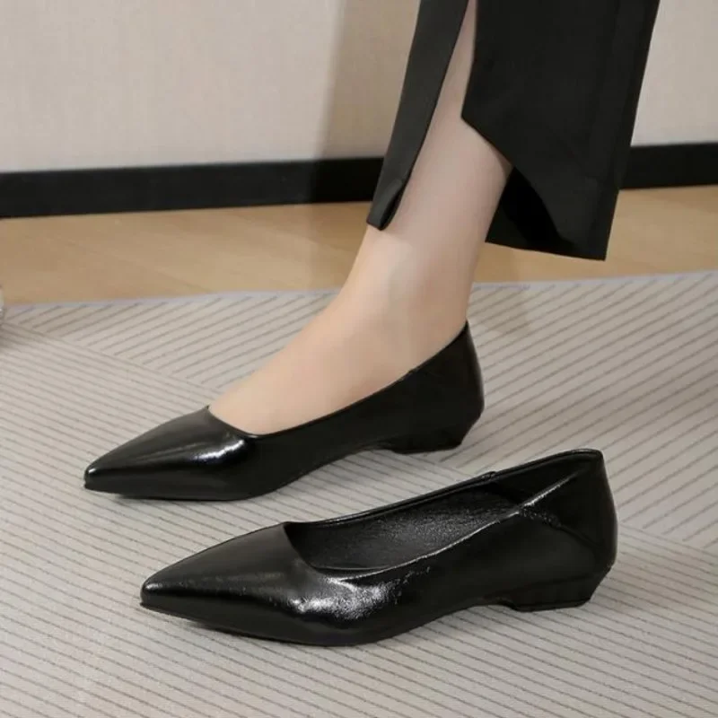 Women Leather Shoes Plus Large Size 42 Solid Color Basic Style Woman Black Working Shoes Fashion Low Heels Pointed Toe Pumps