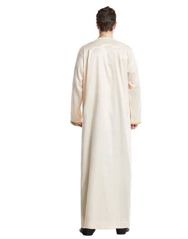 Nahost Robe Stehhals Goldfaden Stickerei einfarbige Freizeit kleidung