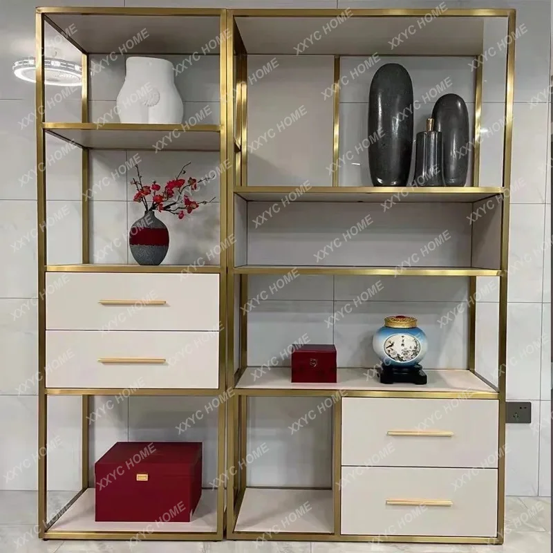 XX light luxury stainless steel bookshelf shelf modern simple display shelf living room study bookcase floor