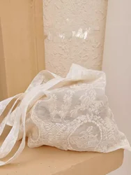 Retro New Chinese Embroidered Lace Handbag Shopping Bag European Organza Cloth Bag Small Clear Handmade Vintage Style Tote Bag