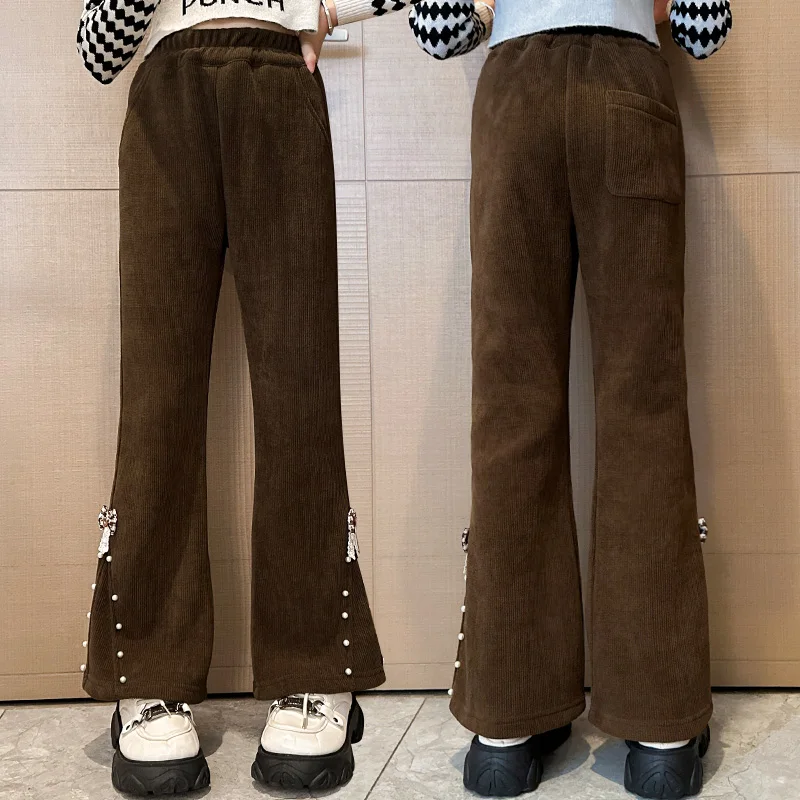 طفل الشتاء مضيئة السراويل فتاة الدافئة عارضة التمهيد قطع السراويل الحرارية مع الصوف مبطن الاطفال الأسود سميكة معزول Sweatpants 5-14 #2