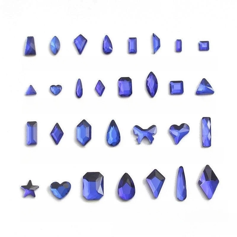 100 sztuk Sapphire Boutique płaskie dno cyrkonie do paznokci szklany kryształ 3D ozdoba do paznokci wiele kształtów hurtowo